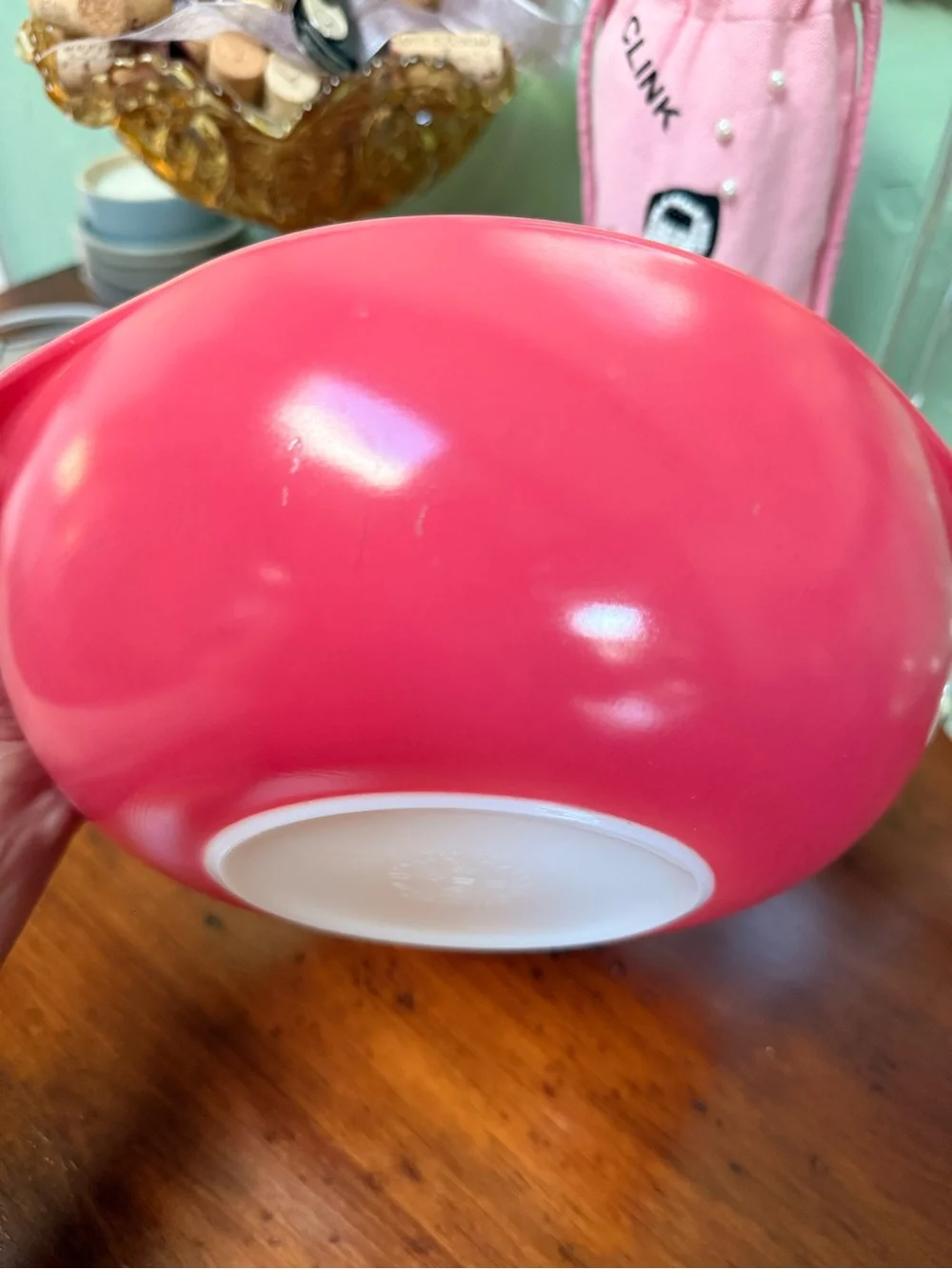 Vintage Pyrex Serving Bowl in Pink and White